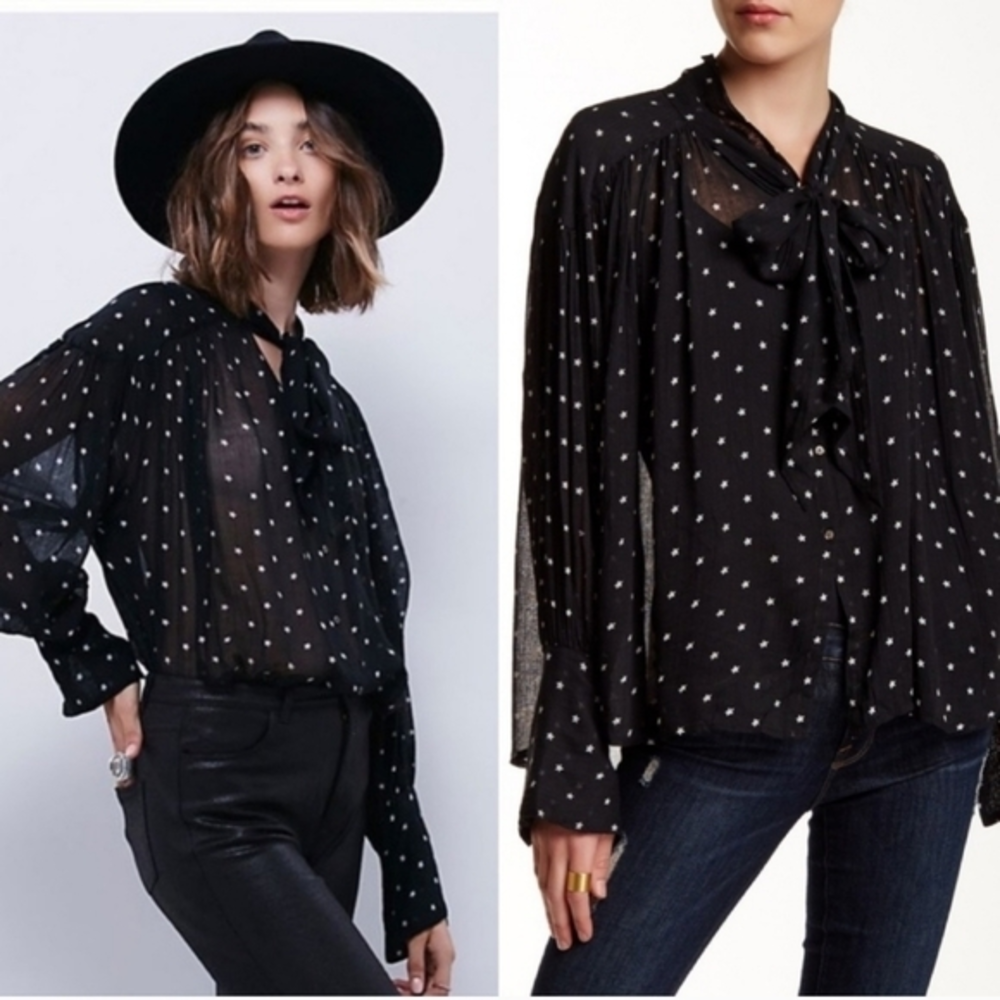 Free people‎ One Blouse Size XS Stars oversized black
